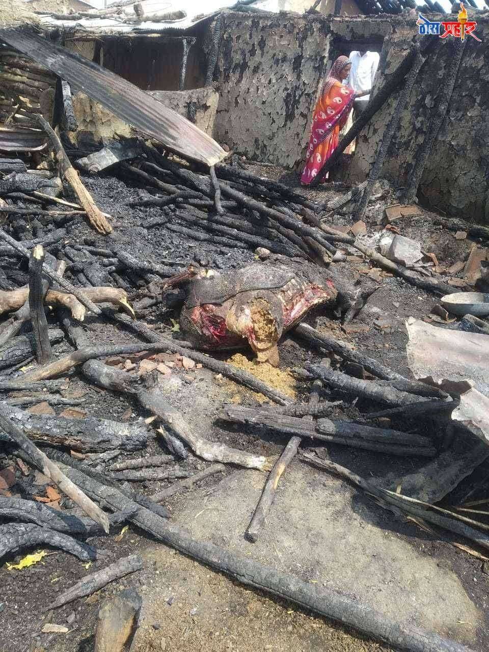 म.प्र.तील खामला गावातील आगग्रस्त कुंटुबास महाराष्ट्रातील तडवीभिल समाजाचा मदतीचा हात