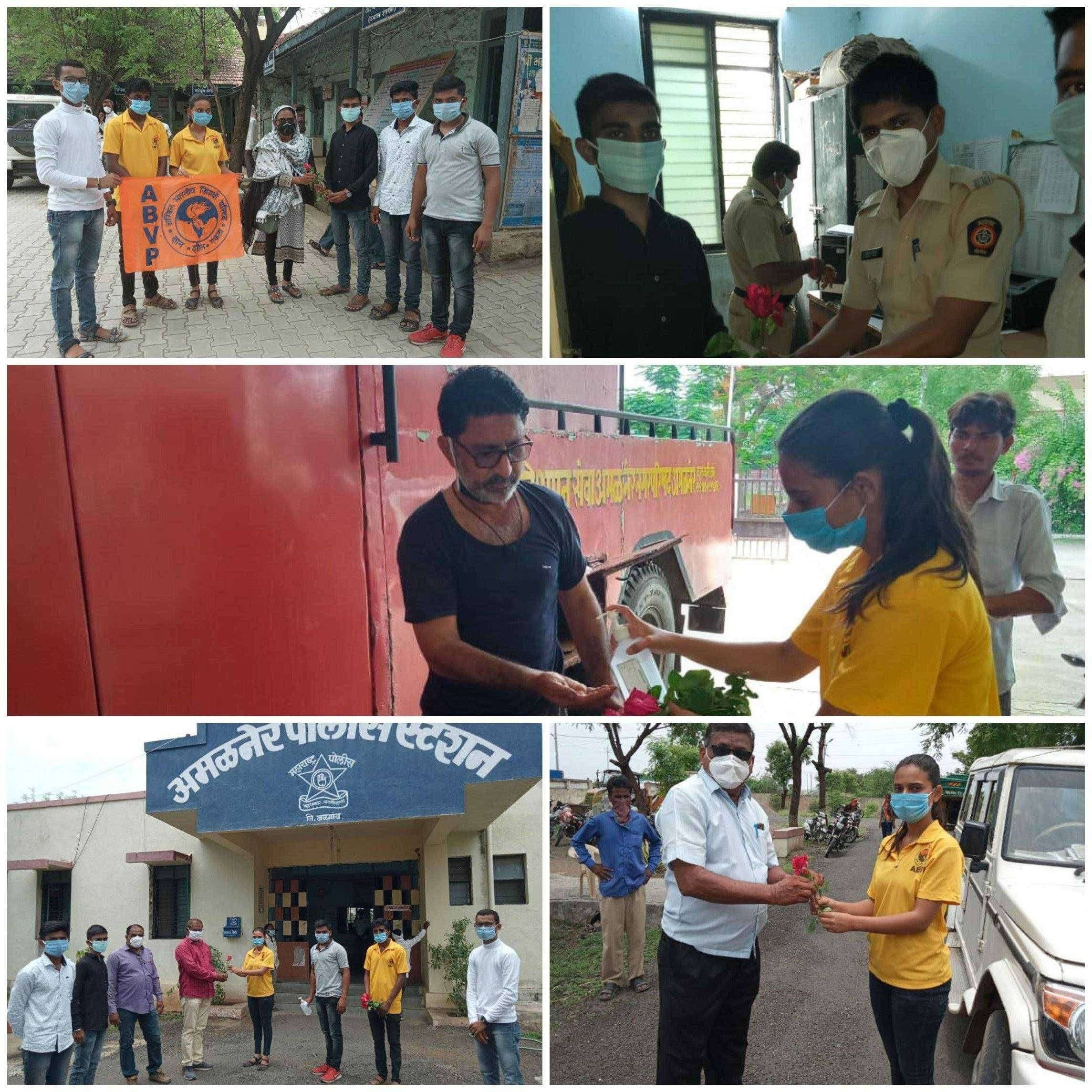 अखिल भारतीय विद्यार्थी परिषदेतर्फे शहरातील कोरोना योद्धयांचा पुष्पगुच्छ देऊन सन्मान...