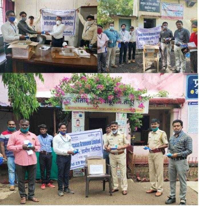 चाकुर:-क्रेडीट अॕक्सेस ग्रामीण लि.(ग्रामीण कुटा) फायनान्स च्या वतीने मास्क व सॕनिटायझरचे वाटप