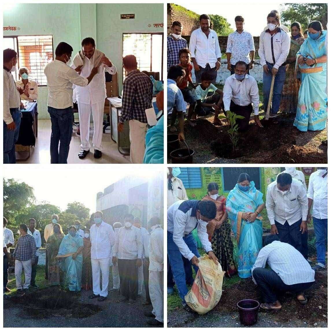 शिरुड येथे आ.अनिल पाटील यांच्या हस्ते जि.प. शाळेचे वॉल कंपाऊंड बांधकामा चे भूमिपूजन व परिसरात वृक्षारोपण