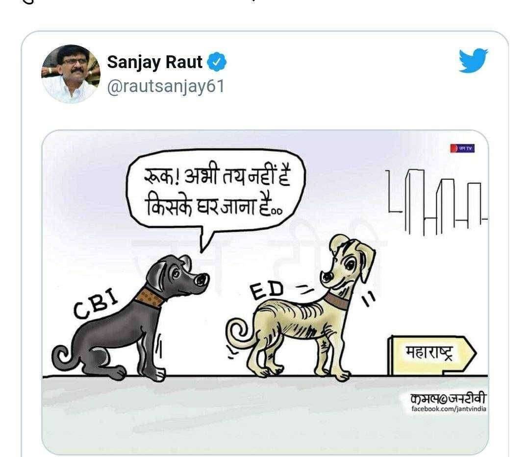 ? Breaking News...ED,CBI ची कुत्र्यांशी तुलना.. संजय राऊतांनी कार्टून केले ट्विट