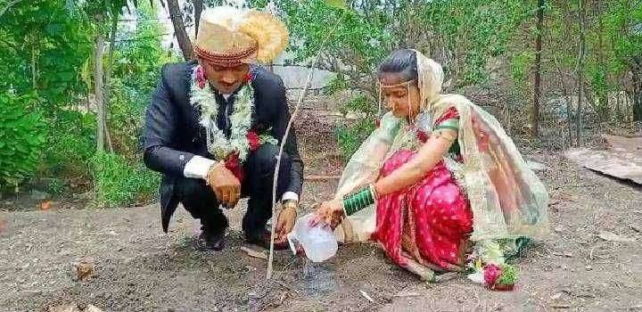 वृक्षारोपण करून वैवाहिक जीवनाची सुरुवात; 21 झाडे लावत केला विवाह