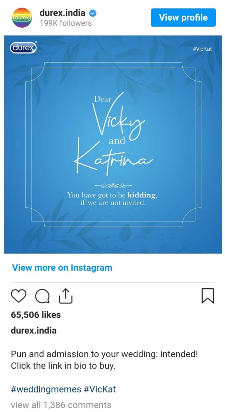 लग्न कॅट विक्कीचे..!आणि ड्युरेक्स कंडोम ने केली आगळीवेगळी जाहिरात..!